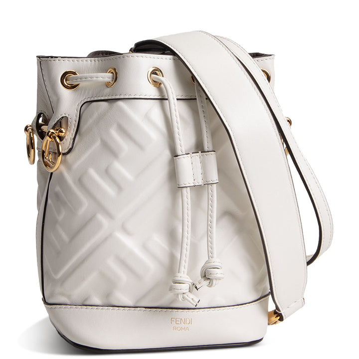Fendi Vitello Liberty F Embossed Mini Mon Tresor Bucket Bag - White