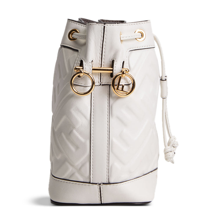 Fendi Vitello Liberty F Embossed Mini Mon Tresor Bucket Bag - White
