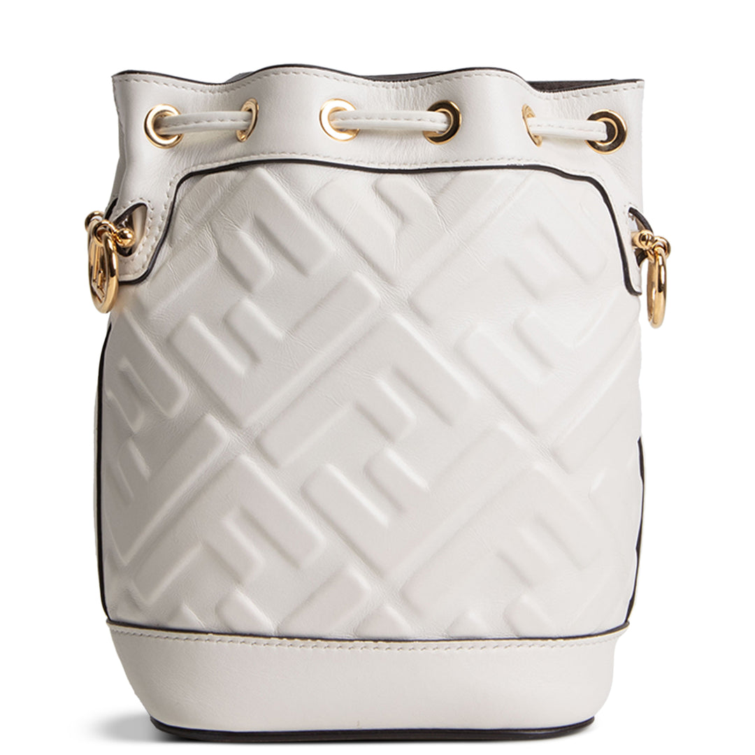 Fendi Vitello Liberty F Embossed Mini Mon Tresor Bucket Bag - White