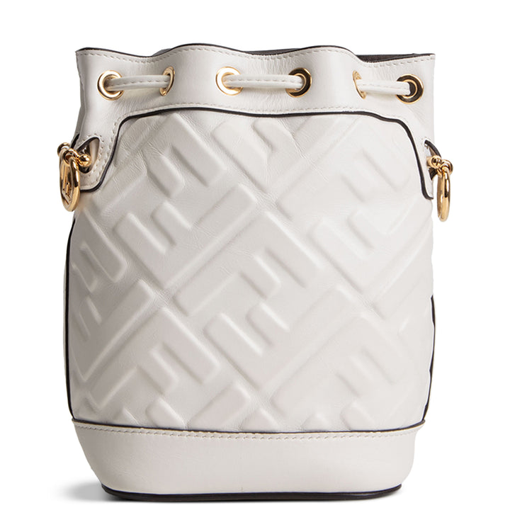 Fendi Vitello Liberty F Embossed Mini Mon Tresor Bucket Bag - White