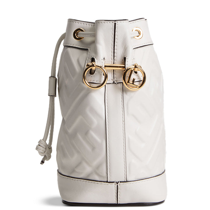 Fendi Vitello Liberty F Embossed Mini Mon Tresor Bucket Bag - White