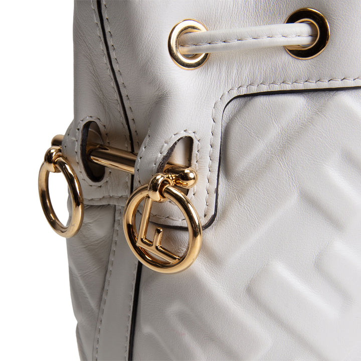 Fendi Vitello Liberty F Embossed Mini Mon Tresor Bucket Bag - White