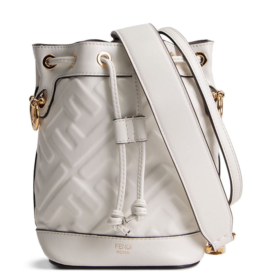 Fendi Vitello Liberty F Embossed Mini Mon Tresor Bucket Bag - White