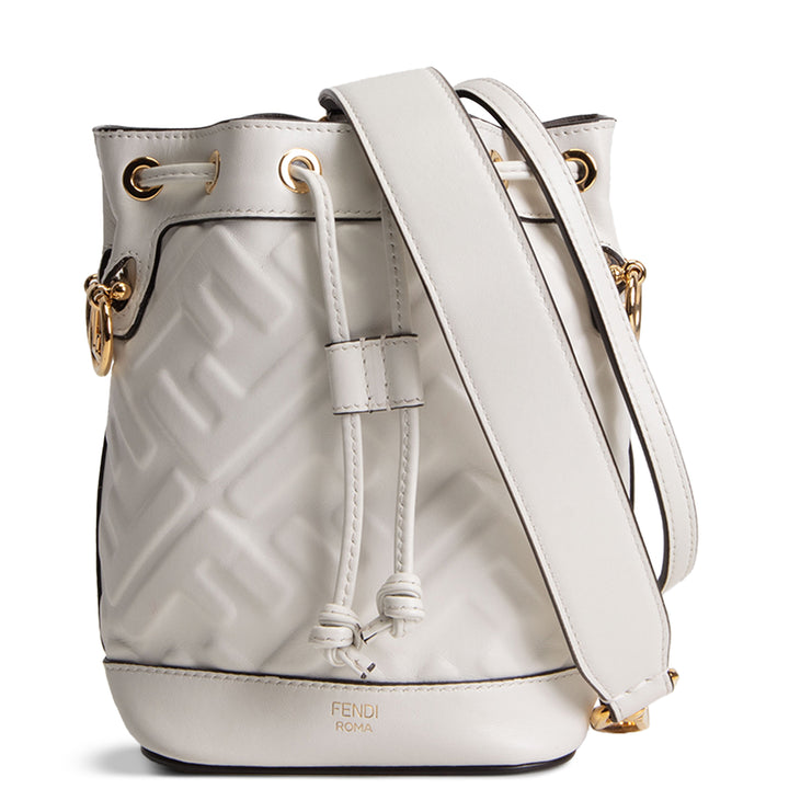 Fendi Vitello Liberty F Embossed Mini Mon Tresor Bucket Bag - White