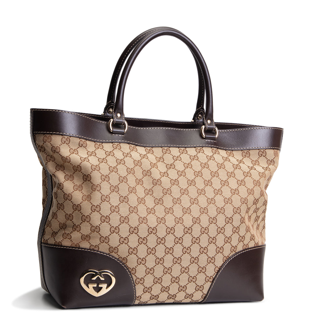 GUCCI GG Canvas Lovely Heart Tote - Beige & Ebony
