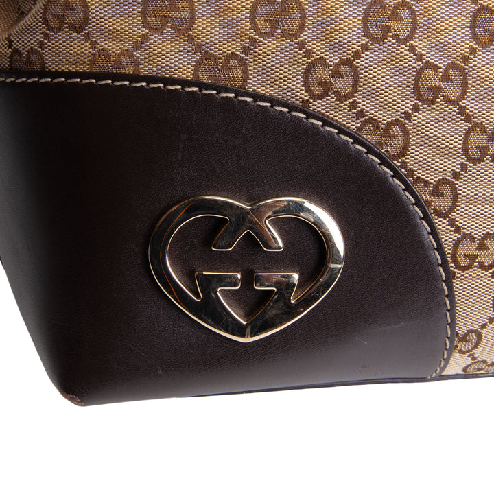 GUCCI GG Canvas Lovely Heart Tote - Beige & Ebony