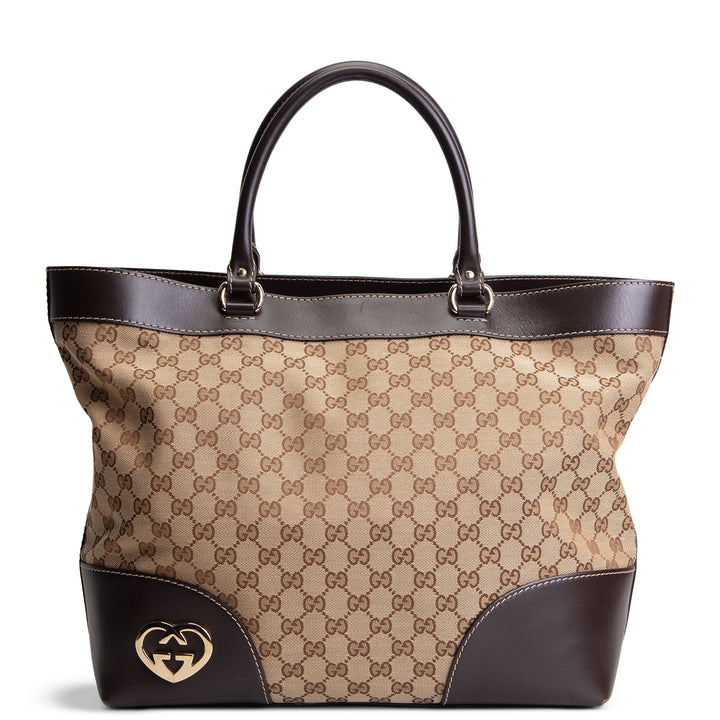 GUCCI GG Canvas Lovely Heart Tote - Beige & Ebony