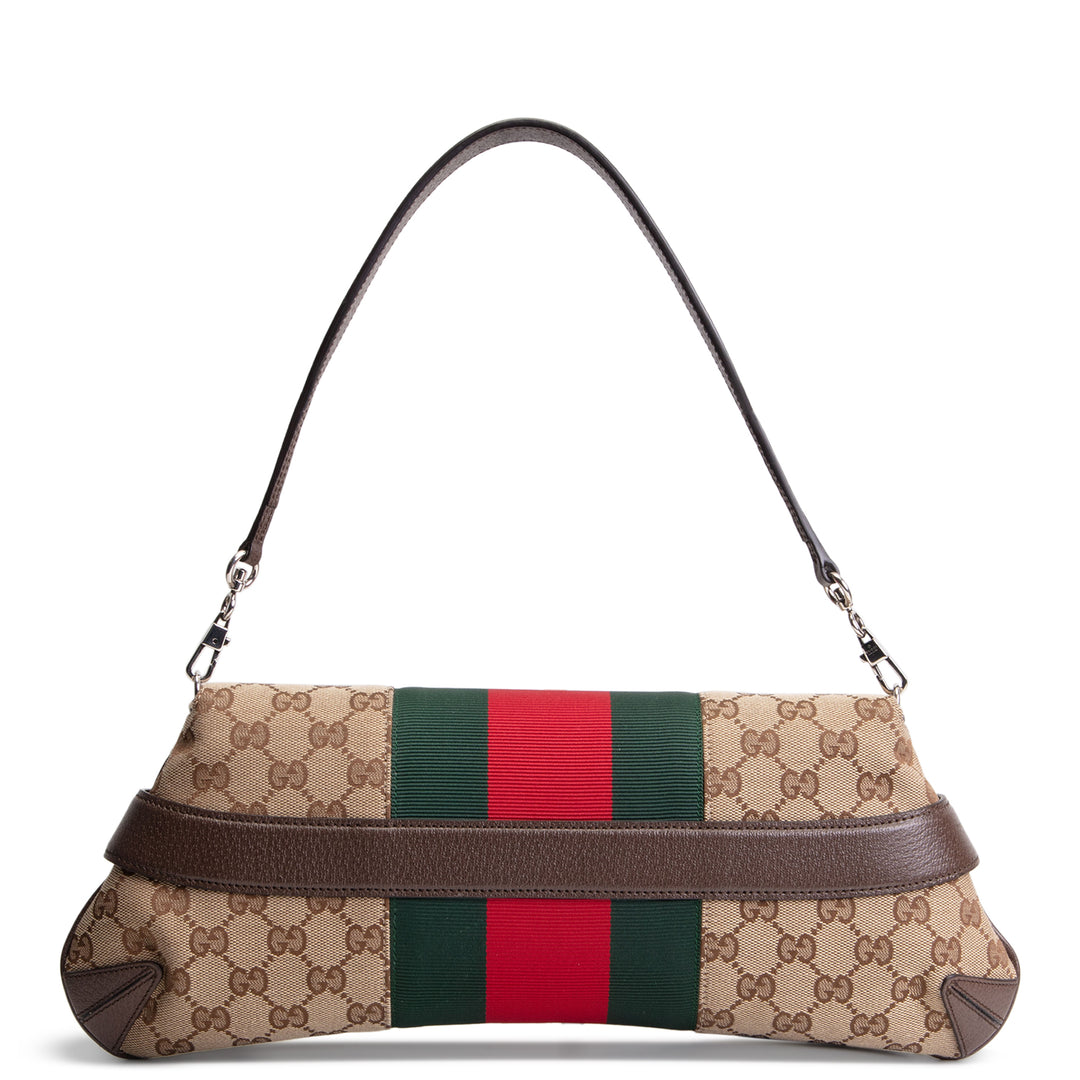 GUCCI GG Canvas Medium Horsebit Chain Shoulder Bag - Beige & Ebony