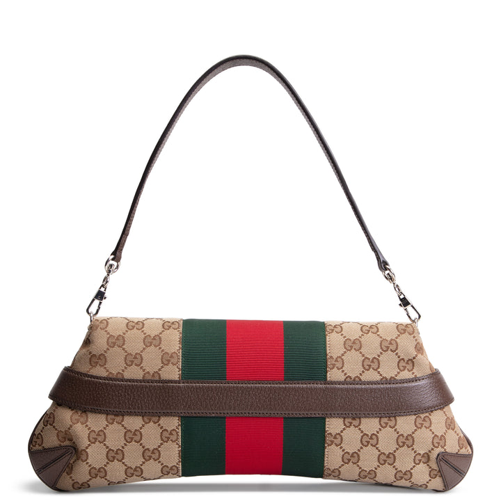 GUCCI GG Canvas Medium Horsebit Chain Shoulder Bag - Beige & Ebony