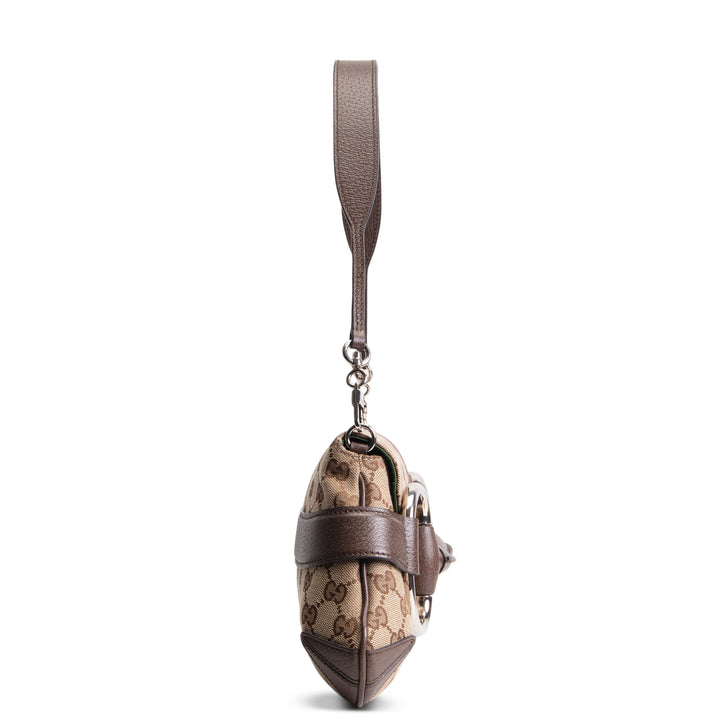 GUCCI GG Canvas Medium Horsebit Chain Shoulder Bag - Beige & Ebony