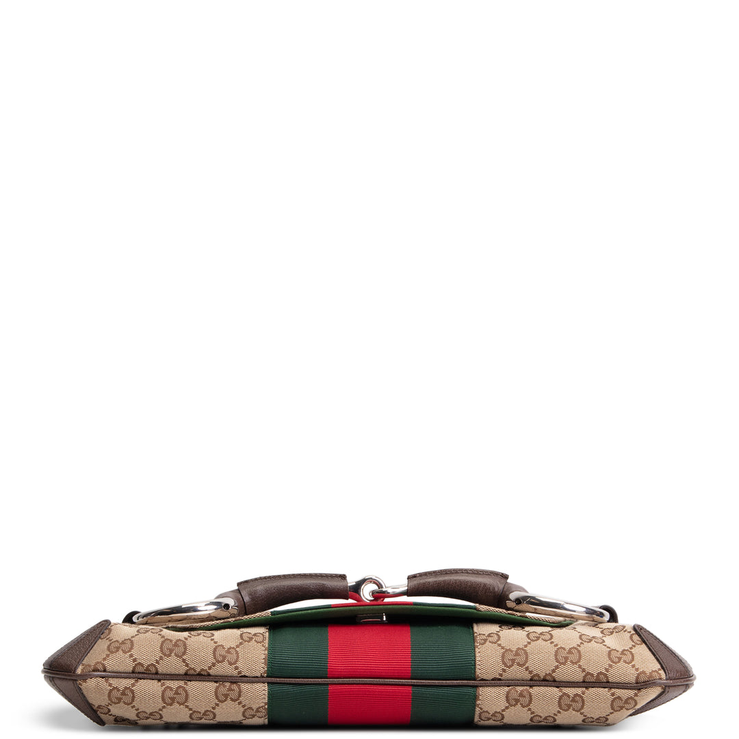 GUCCI GG Canvas Medium Horsebit Chain Shoulder Bag - Beige & Ebony