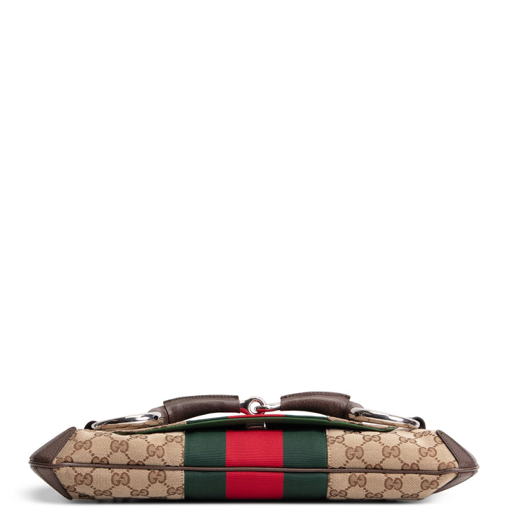 GUCCI GG Canvas Medium Horsebit Chain Shoulder Bag - Beige & Ebony