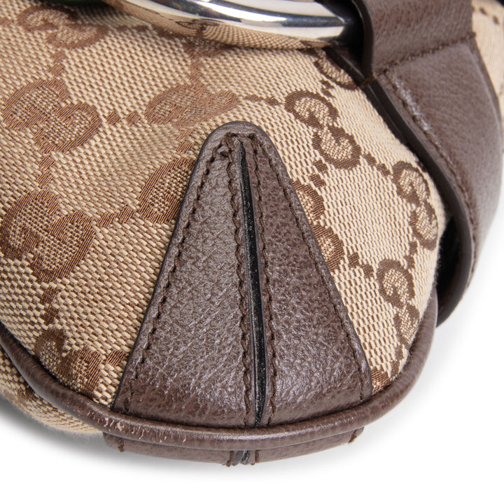GUCCI GG Canvas Medium Horsebit Chain Shoulder Bag - Beige & Ebony