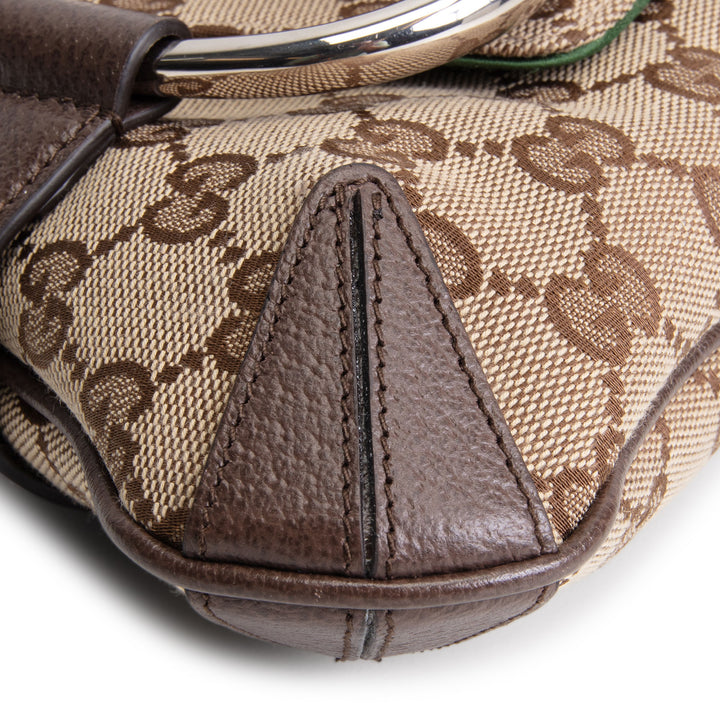 GUCCI GG Canvas Medium Horsebit Chain Shoulder Bag - Beige & Ebony