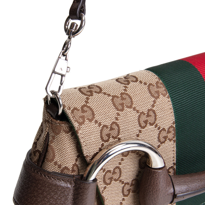 GUCCI GG Canvas Medium Horsebit Chain Shoulder Bag - Beige & Ebony