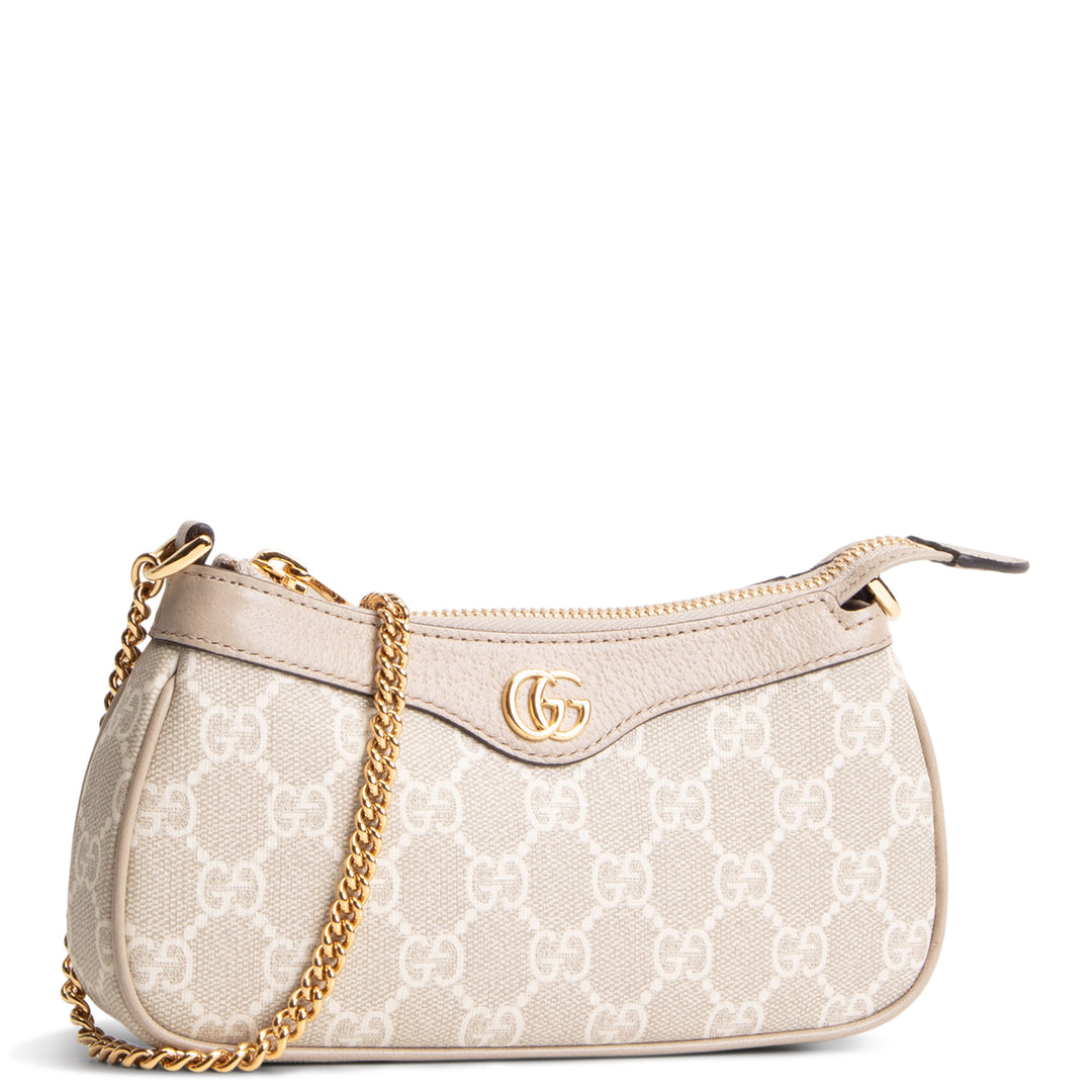 GUCCI GG Supreme Mini Ophidia Shoulder Bag - Beige & White