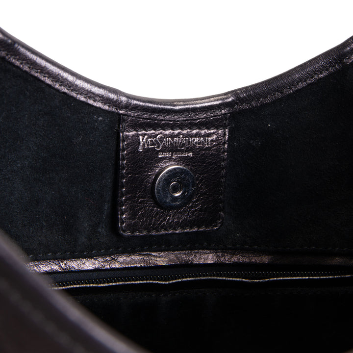 SAINT LAURENT Leather Mombosa Horn Hobo - Black
