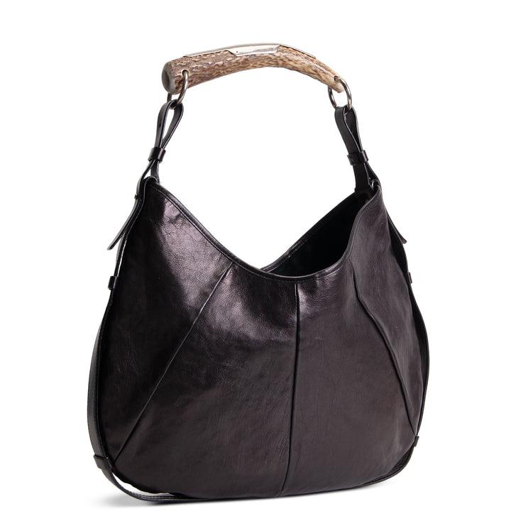 SAINT LAURENT Leather Mombosa Horn Hobo - Black