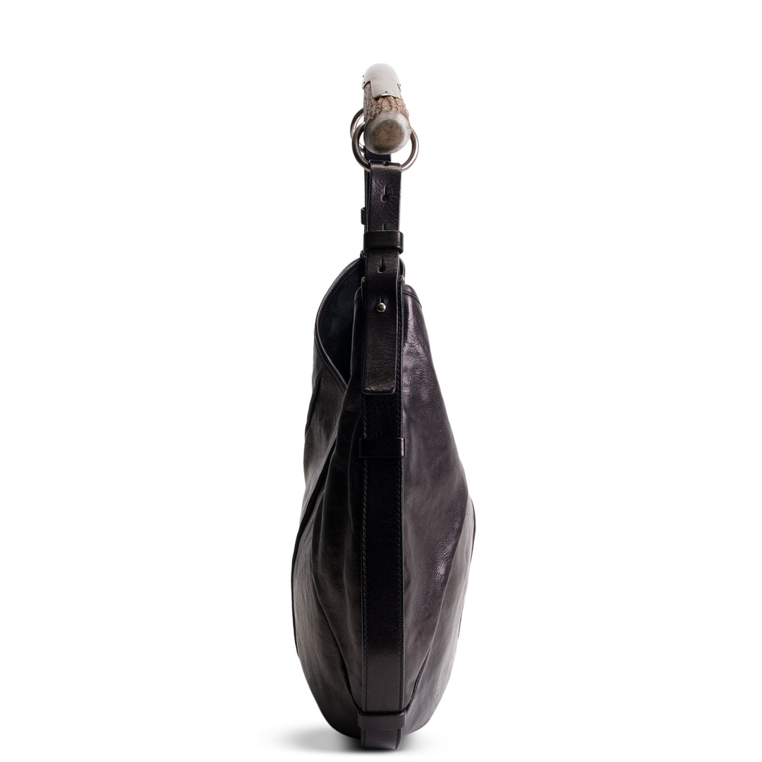 SAINT LAURENT Leather Mombosa Horn Hobo - Black