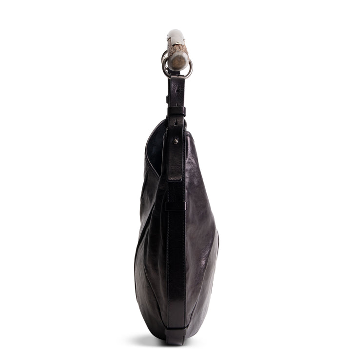 SAINT LAURENT Leather Mombosa Horn Hobo - Black