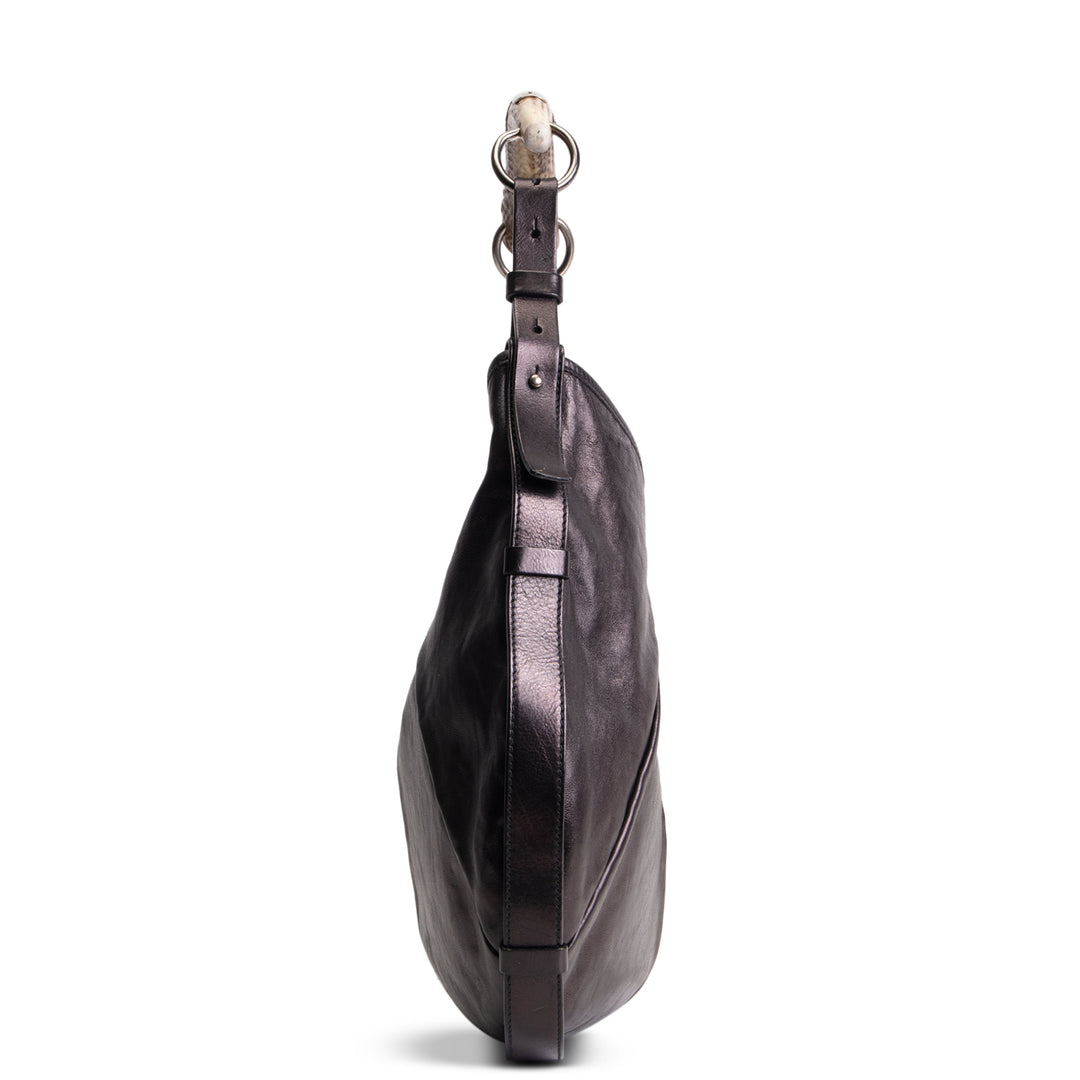 SAINT LAURENT Leather Mombosa Horn Hobo - Black
