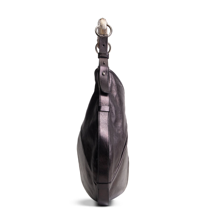 SAINT LAURENT Leather Mombosa Horn Hobo - Black