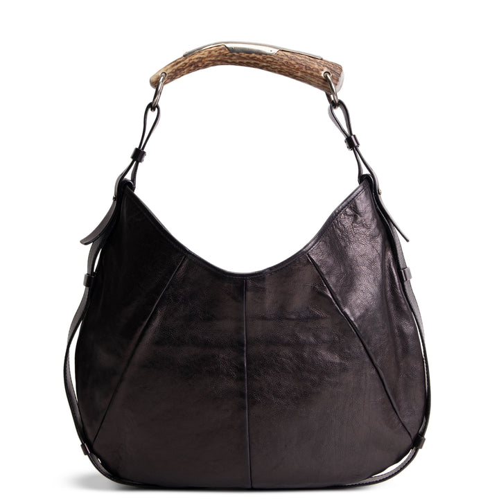 SAINT LAURENT Leather Mombosa Horn Hobo - Black