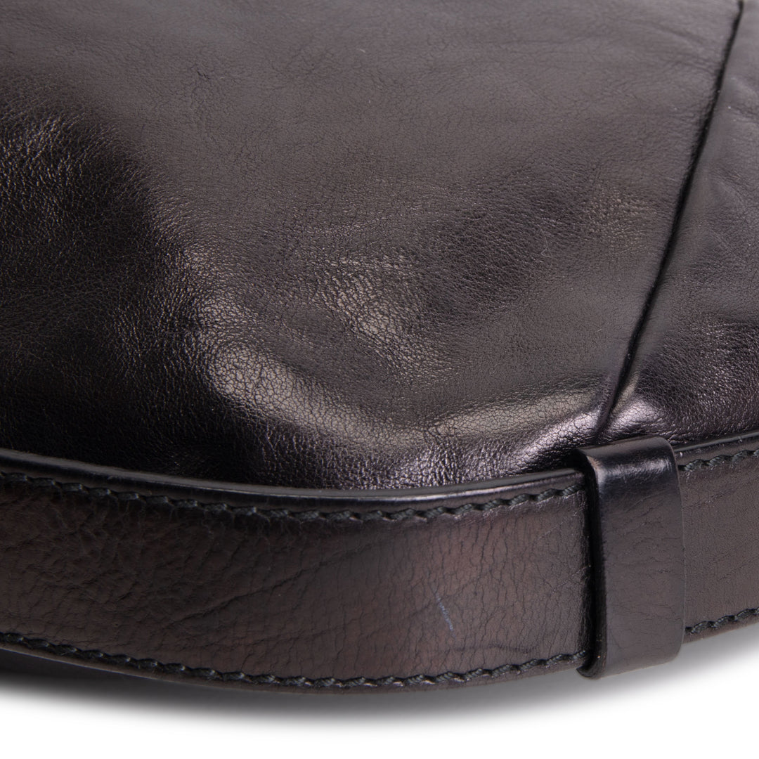 SAINT LAURENT Leather Mombosa Horn Hobo - Black