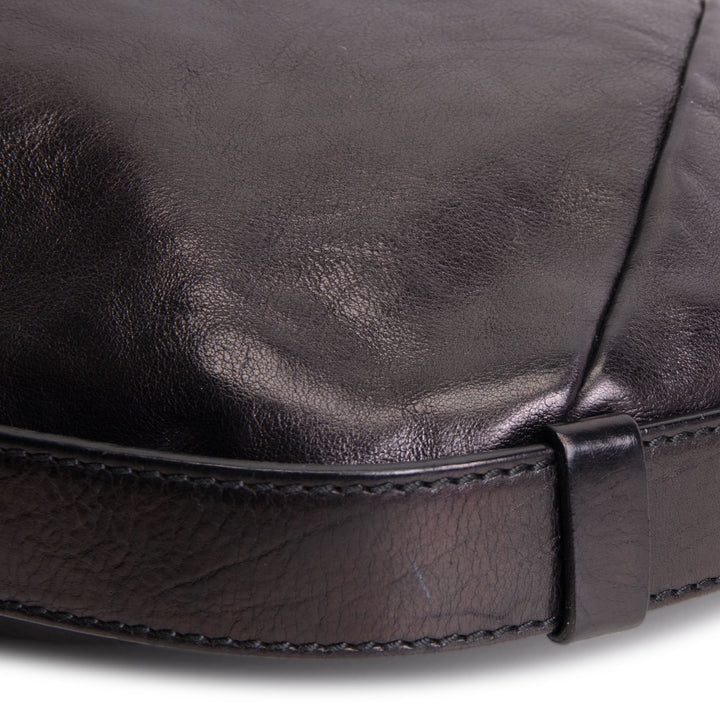 SAINT LAURENT Leather Mombosa Horn Hobo - Black