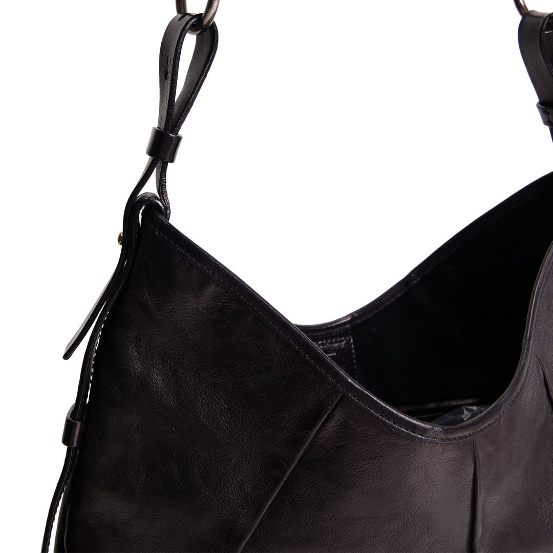 SAINT LAURENT Leather Mombosa Horn Hobo - Black