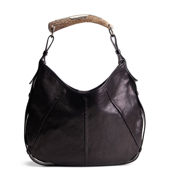 SAINT LAURENT Leather Mombosa Horn Hobo - Black