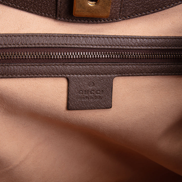 GUCCI Large Leather Web Linen Totem Tote