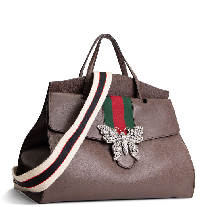 GUCCI Large Leather Web Linen Totem Tote