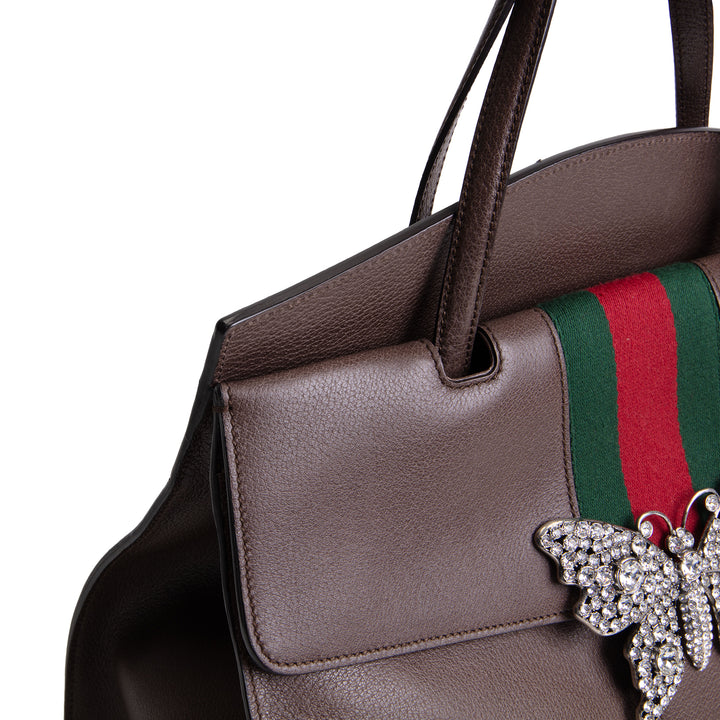 GUCCI Large Leather Web Linen Totem Tote
