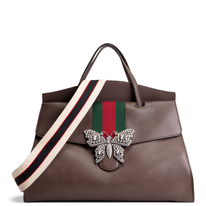 GUCCI Large Leather Web Linen Totem Tote