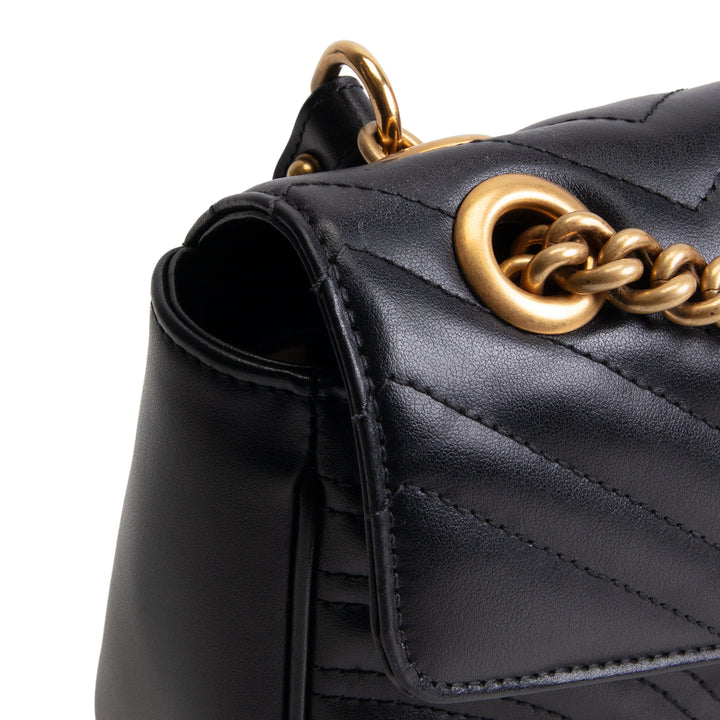 GUCCI Leather Marmont Small Flap Bag - Black