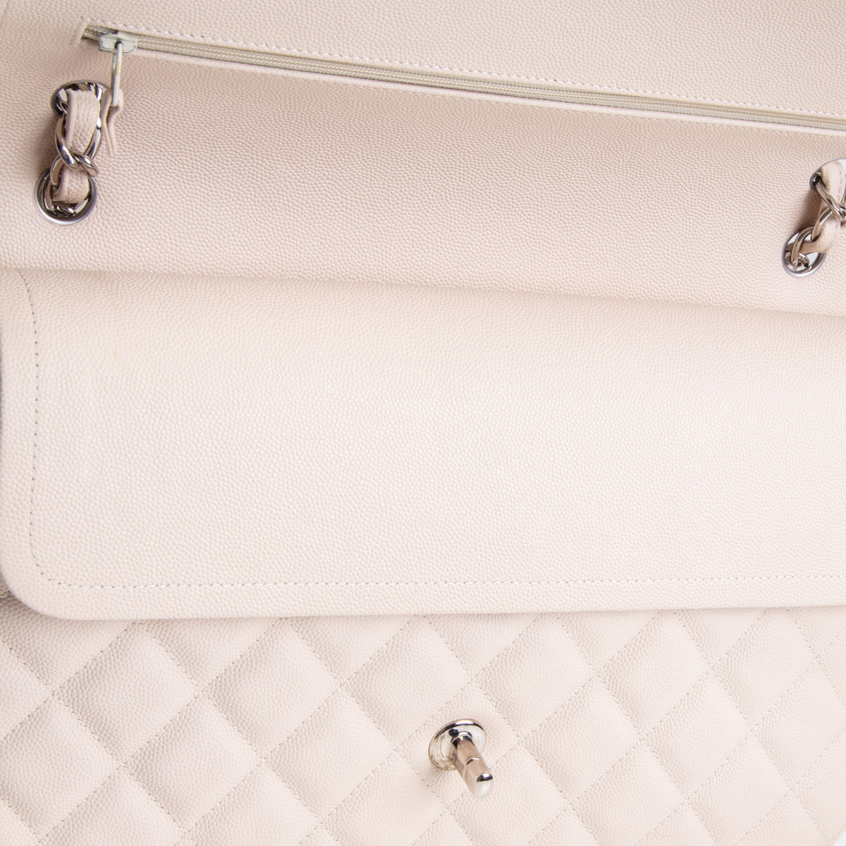 CHANEL Caviar Jumbo Double Flap Bag - Light Beige