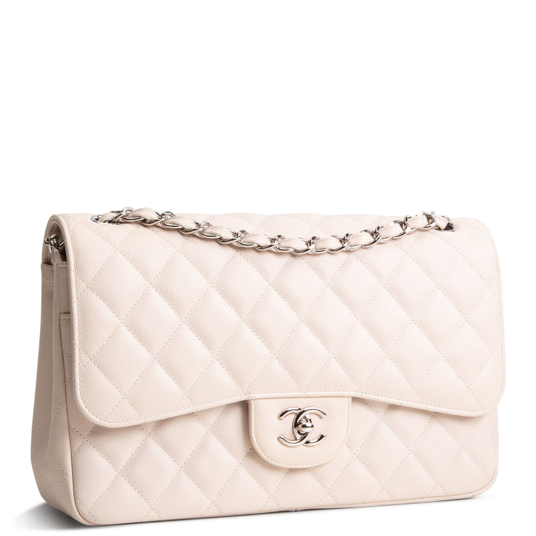 CHANEL Caviar Jumbo Double Flap Bag - Light Beige