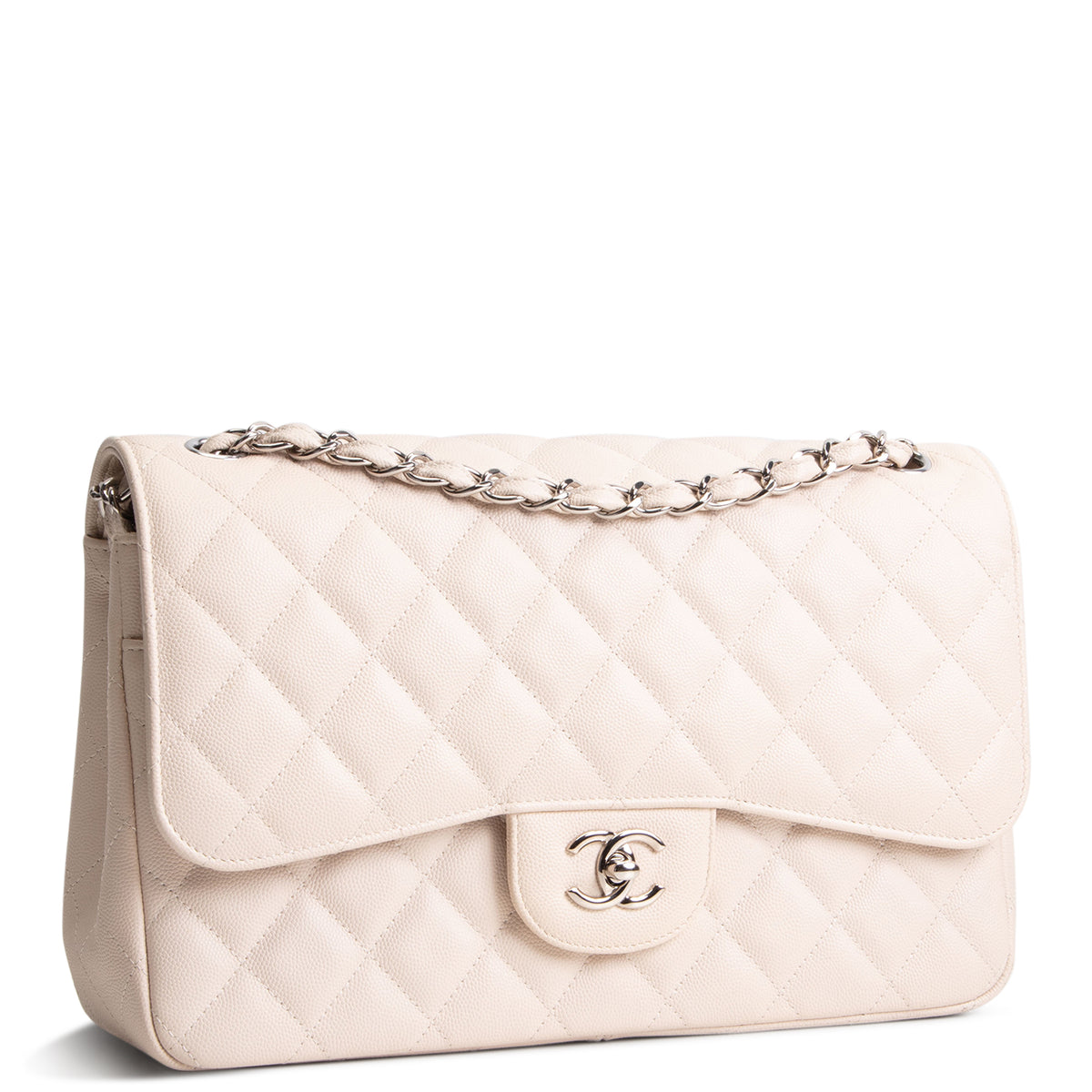 CHANEL Caviar Jumbo Double Flap Bag - Light Beige