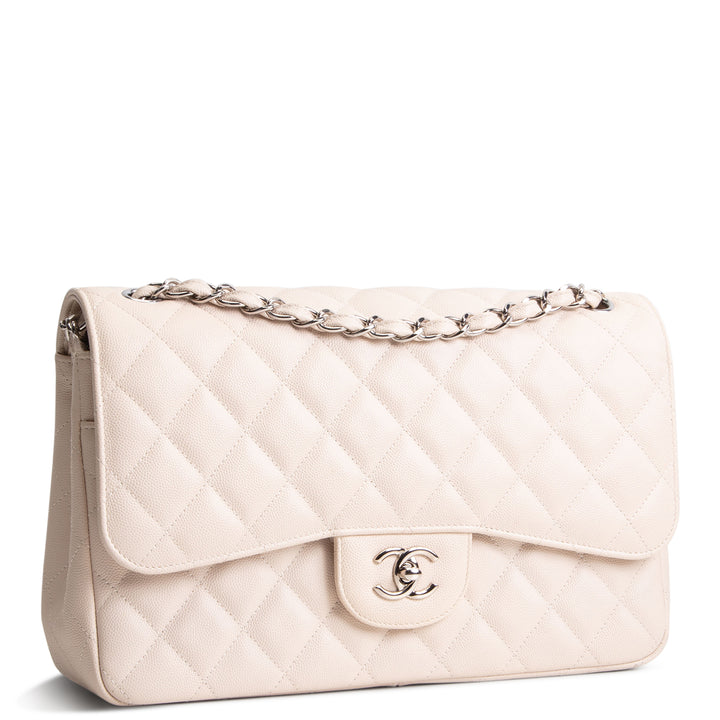 CHANEL Caviar Jumbo Double Flap Bag - Light Beige