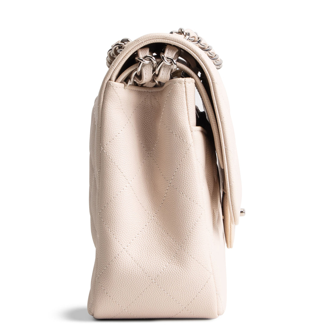CHANEL Caviar Jumbo Double Flap Bag - Light Beige
