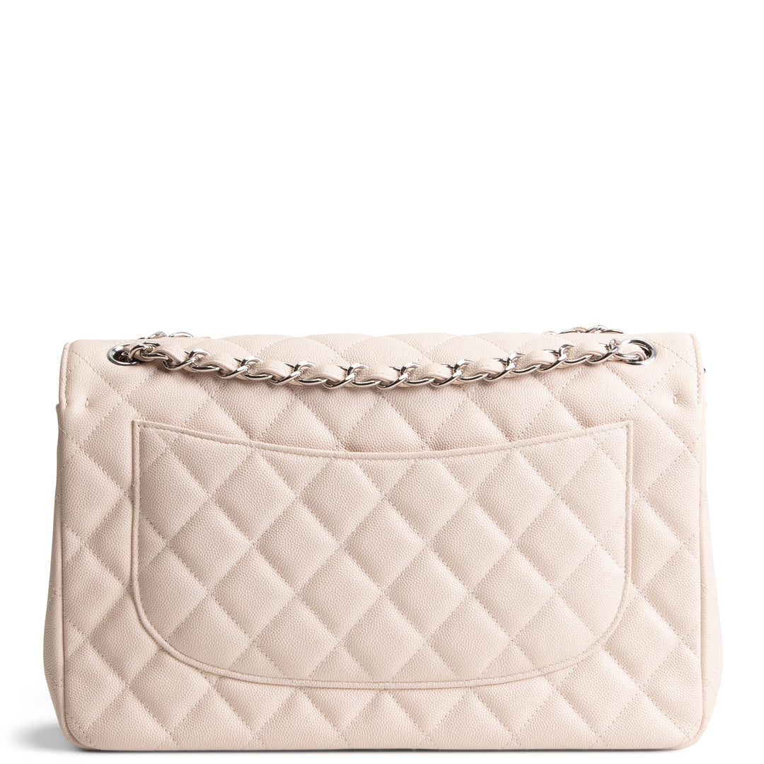 CHANEL Caviar Jumbo Double Flap Bag - Light Beige