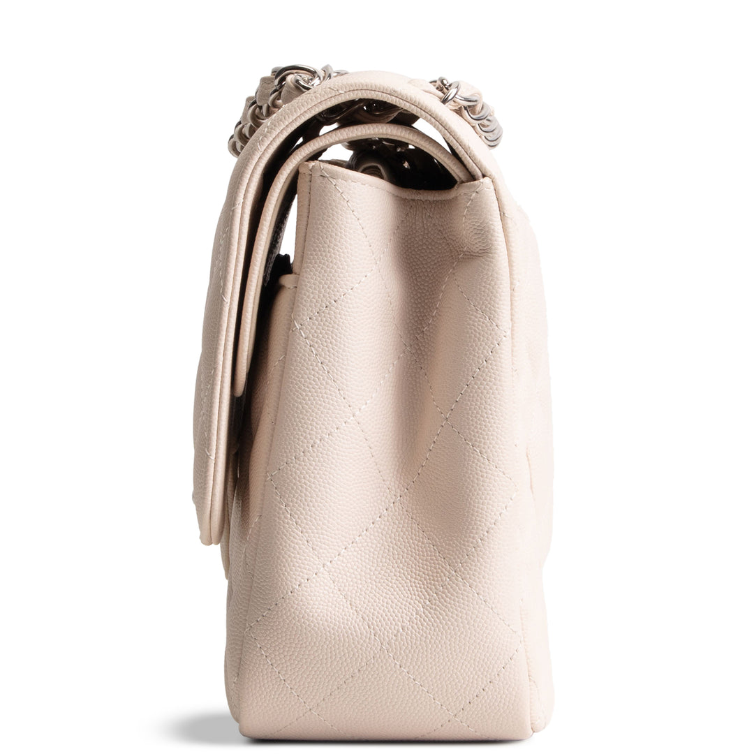 CHANEL Caviar Jumbo Double Flap Bag - Light Beige