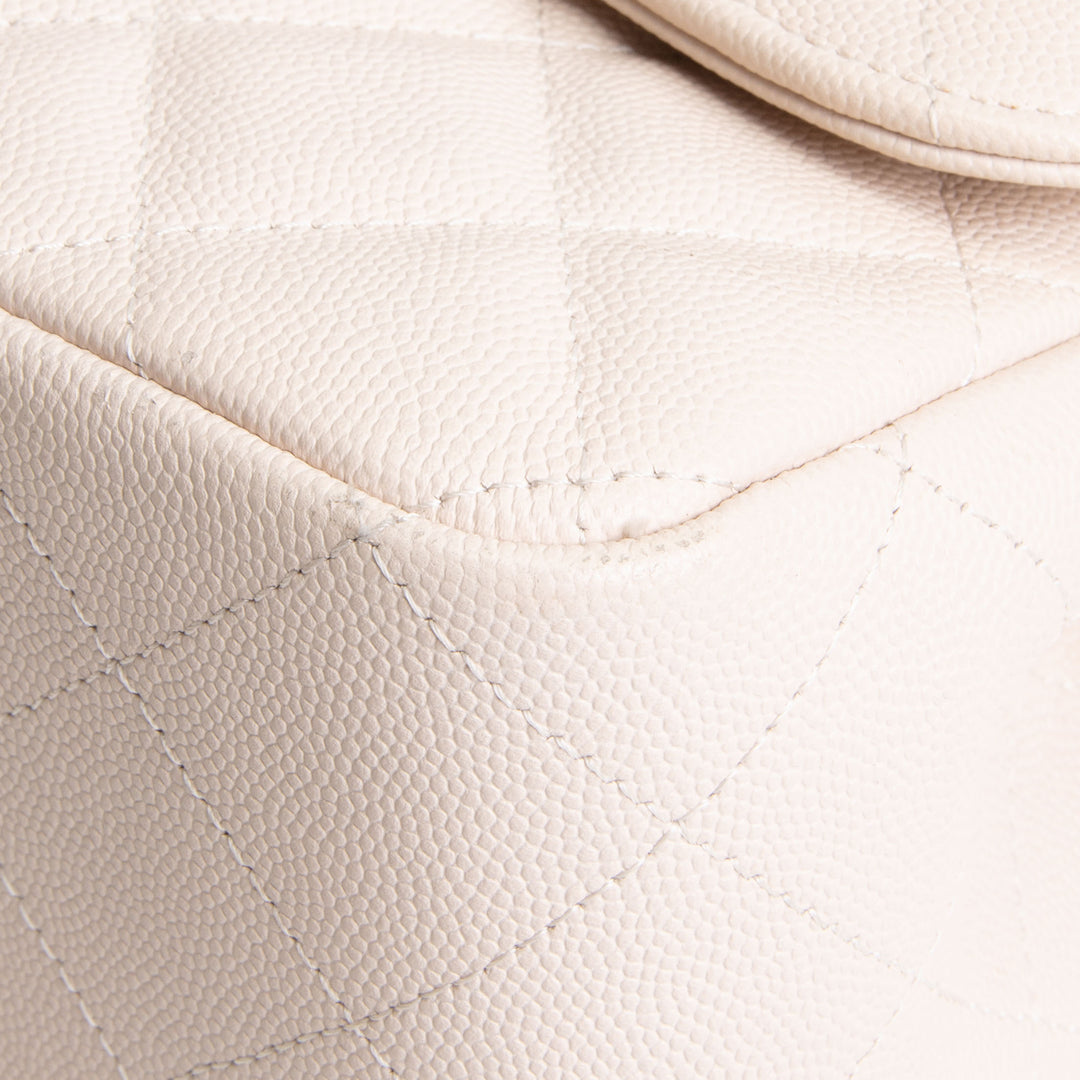 CHANEL Caviar Jumbo Double Flap Bag - Light Beige
