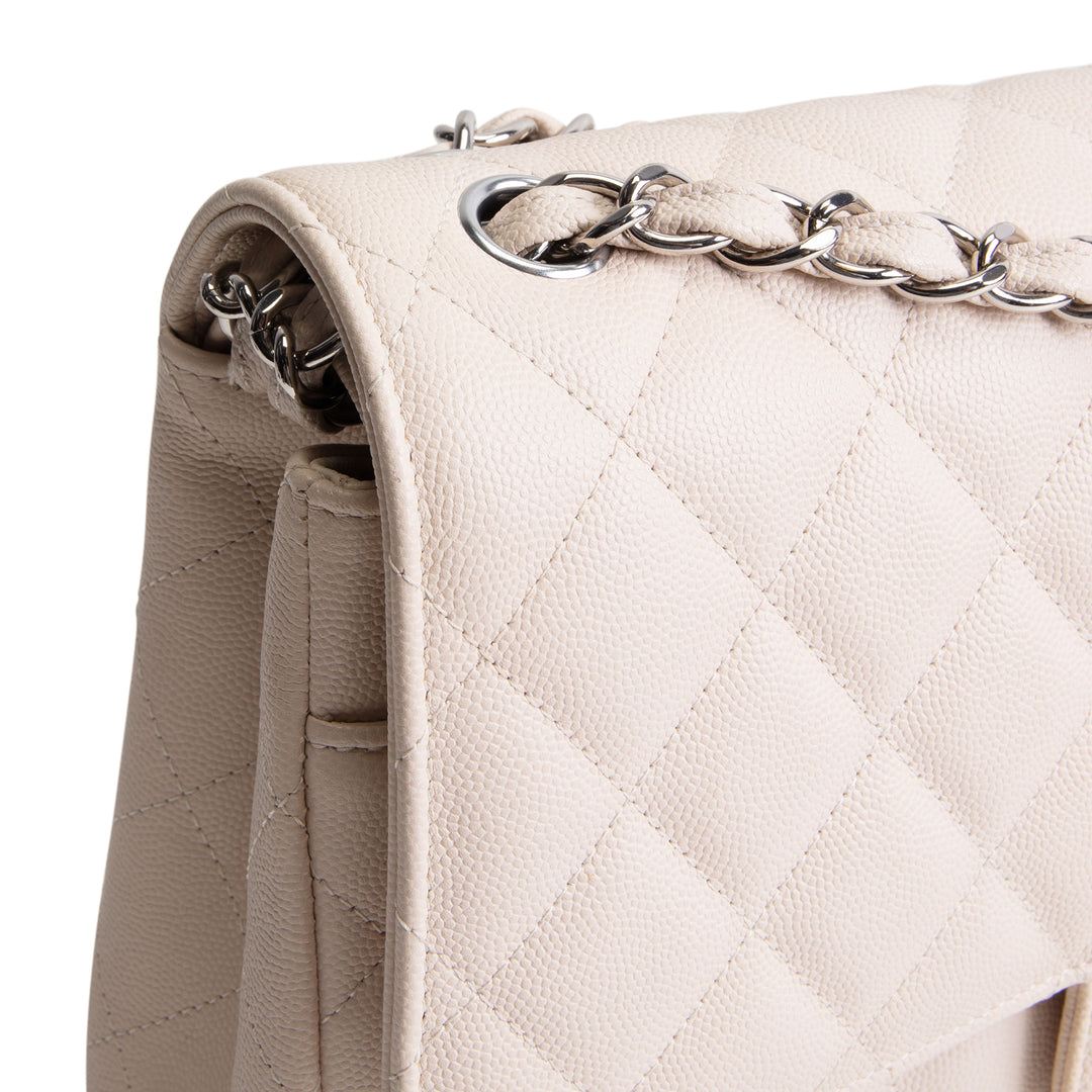 CHANEL Caviar Jumbo Double Flap Bag - Light Beige
