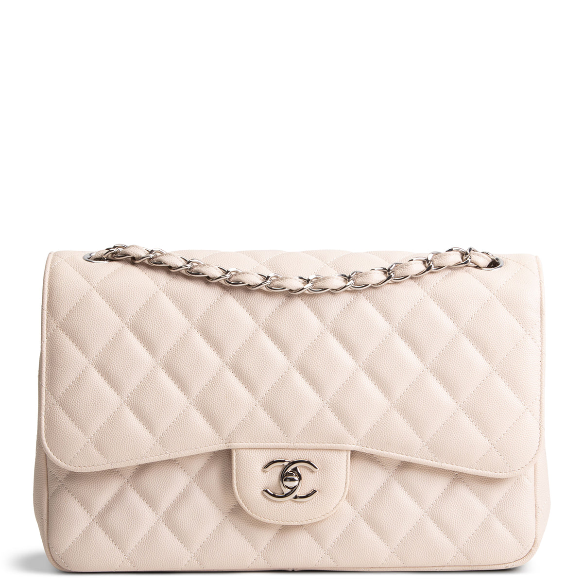CHANEL Caviar Jumbo Double Flap Bag - Light Beige