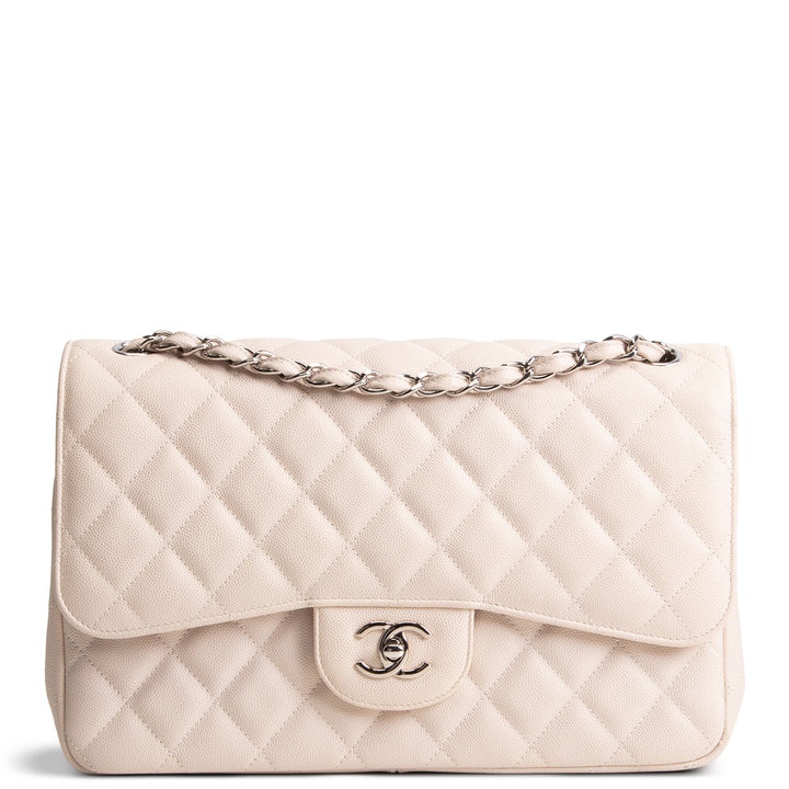 CHANEL Caviar Jumbo Double Flap Bag - Light Beige