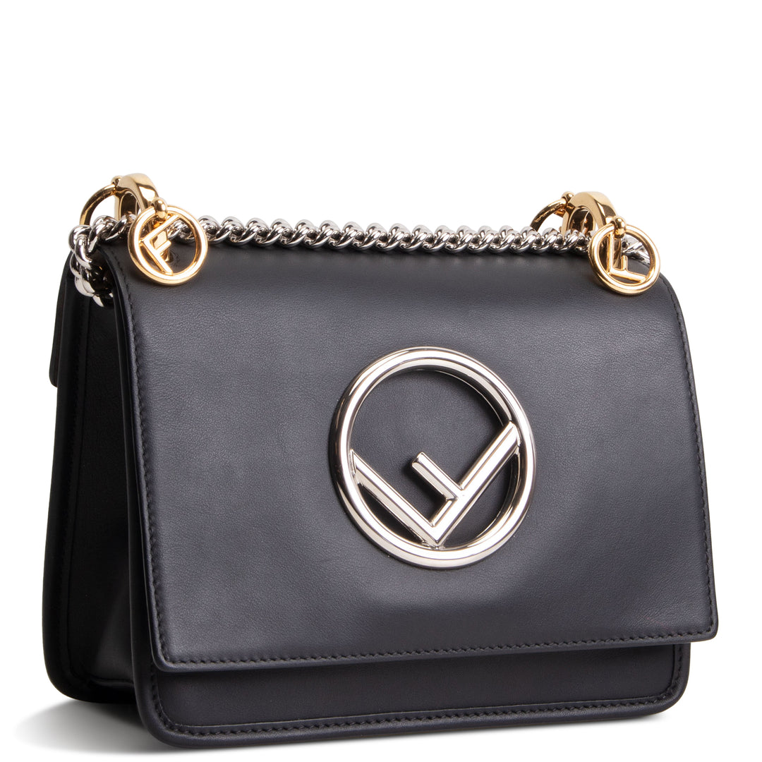 FENDI Leather Kan I F Shoulder Bag - Black