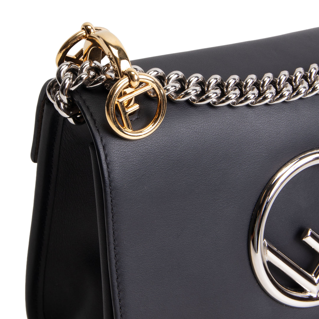 FENDI Leather Kan I F Shoulder Bag - Black