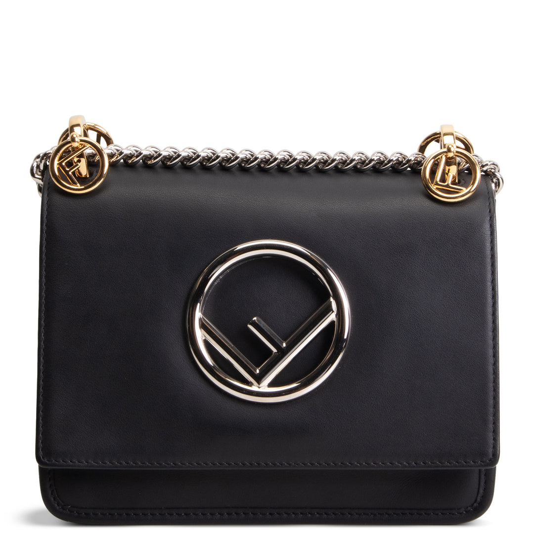 FENDI Leather Kan I F Shoulder Bag - Black